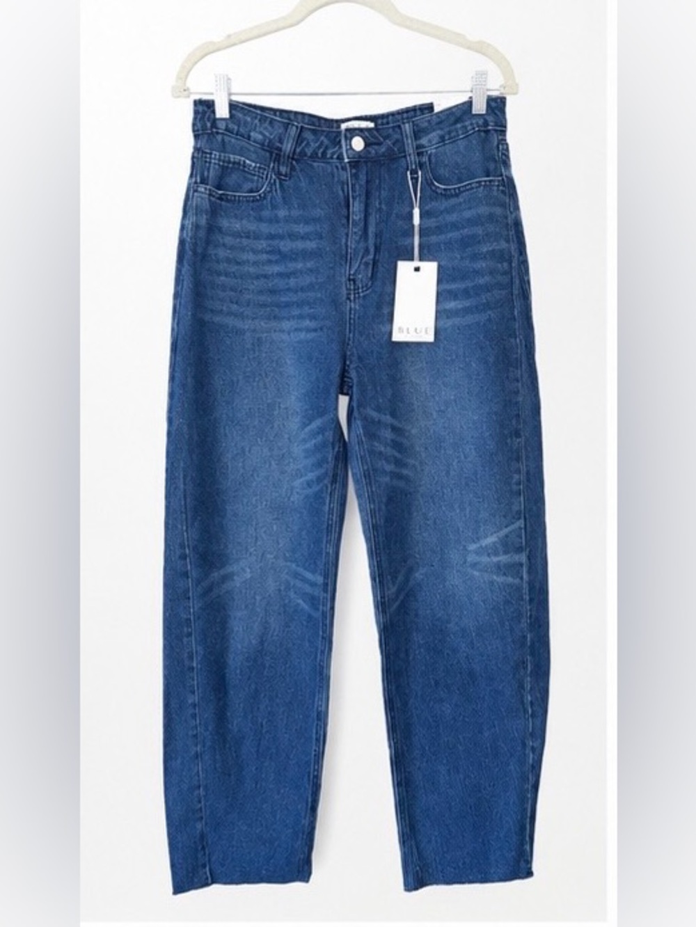BLUE‎ ARTEMIS The Modern Barrel Leg Jeans Size 6 Dark Wash Raw Hem NWT